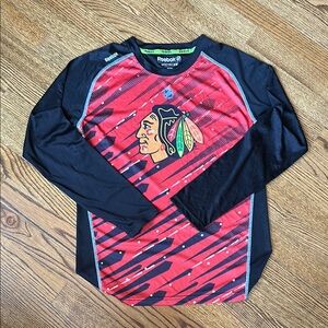 Reebok Chicago Blackhawks Black and Red Graphic Long Sleeve